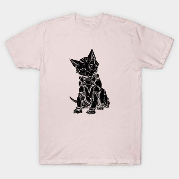 Robot Cat (black shape) T-Shirt by WhiskeyMech